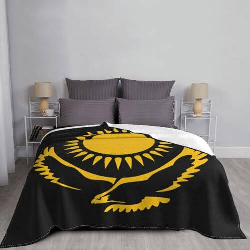 Flag of Kazakhstan Blankets Super Soft Cozy Warm Flannel Blanket for Sofa Bed Travel Office 80