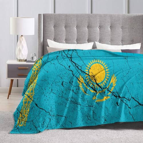 Flag of Kazakhstan Texture Effect Throw Blanket 40