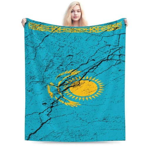 Flag of Kazakhstan Texture Effect Throw Blanket 40