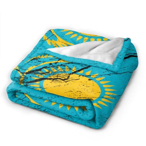 Flag of Kazakhstan Texture Effect Throw Blanket 40