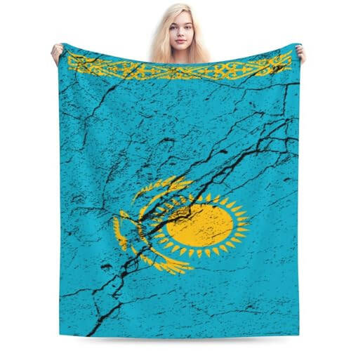 Flag of Kazakhstan Texture Effect Throw Blanket for Couch Bed Sofa Soft Comfortable Blanket 40