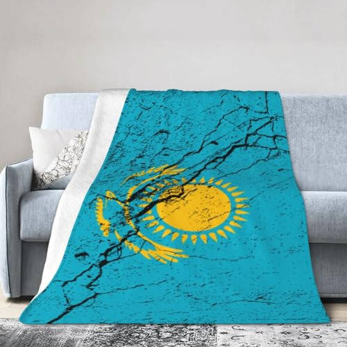 Flag of Kazakhstan Texture Effect Throw Blanket for Couch Bed Sofa Soft Comfortable Blanket 40