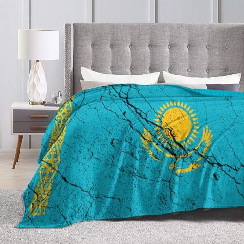 Flag of Kazakhstan Texture Effect Throw Blanket for Couch Bed Sofa Soft Comfortable Blanket 40