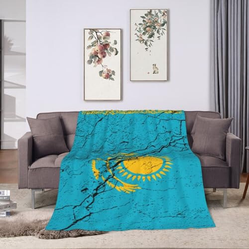 Flag of Kazakhstan Texture Effect Throw Blanket for Couch Bed Sofa Soft Comfortable Blanket 40