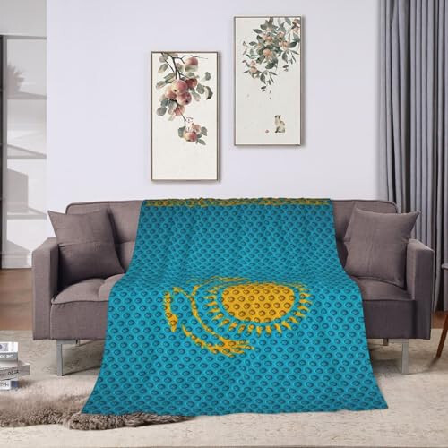 Flag of Kazakhstan Throw Blanket for Couch 40