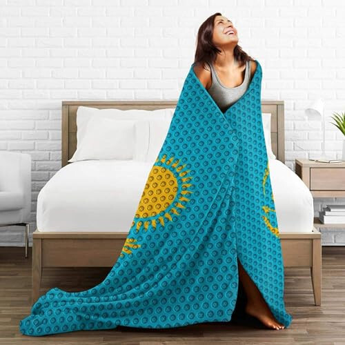 Flag of Kazakhstan Throw Blanket for Couch 40