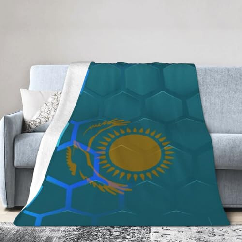 Flag of Kazakhstan Throw Blanket for Couch 40