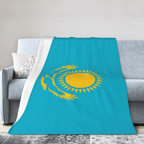 Flag of Kazakhstan Throw Blanket for Couch 40