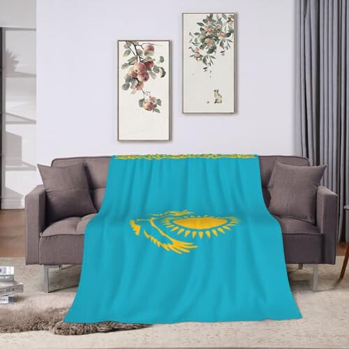 Flag of Kazakhstan Throw Blanket for Couch 40