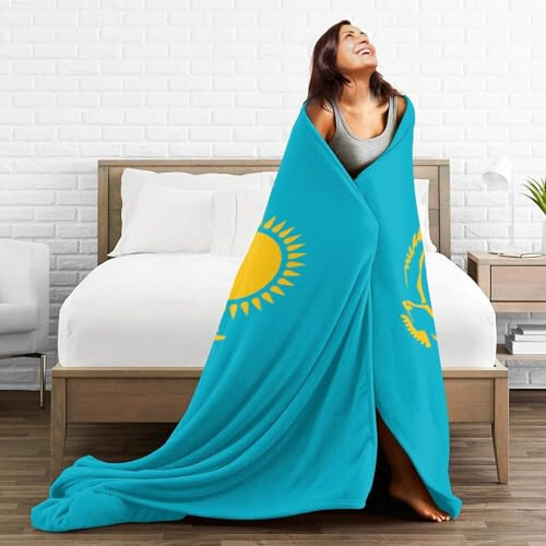 Flag of Kazakhstan Throw Blanket for Couch 40