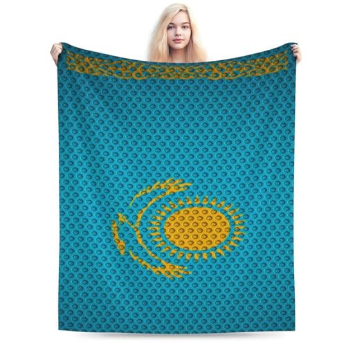 Flag of Kazakhstan Throw Blanket for Couch Bed Sofa Soft Comfortable Blanket 60