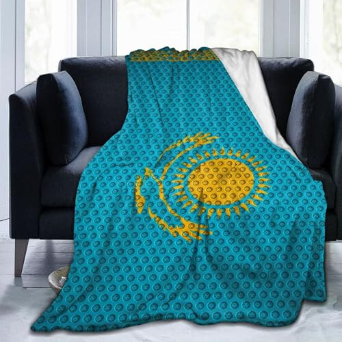 Flag of Kazakhstan Throw Blanket for Couch Bed Sofa Soft Comfortable Blanket 60