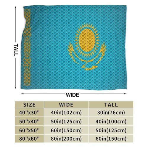 Flag of Kazakhstan Throw Blanket for Couch Bed Sofa Soft Comfortable Blanket 60