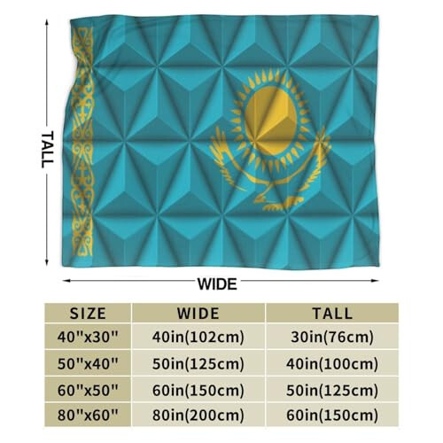 Flag of Kazakhstan with Polygon Effect Throw Blanket for Couch Bed Sofa Soft Comfortable Blanket 40