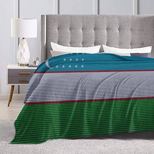 Flag of Uzbekistan Knitting Effect Throw Blanket 40