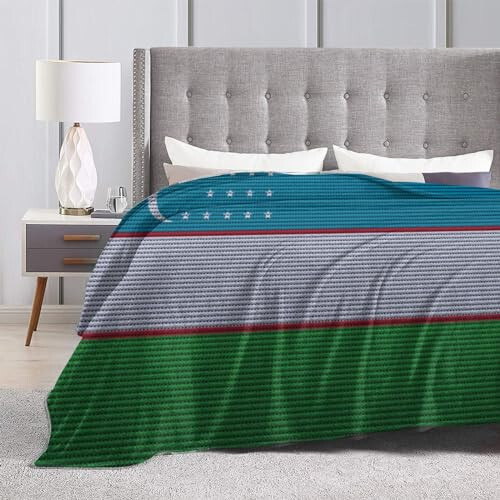 Flag of Uzbekistan Knitting Effect Throw Blanket 60