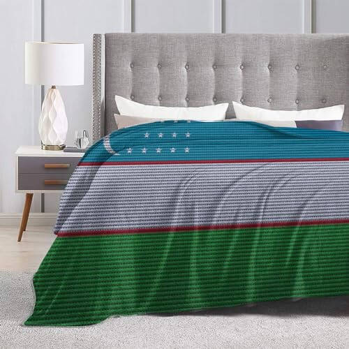 Flag of Uzbekistan Knitting Effect Throw Blanket 60