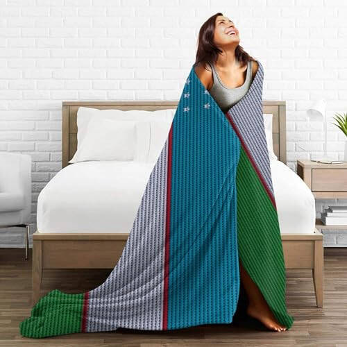 Flag of Uzbekistan Knitting Effect Throw Blanket 60