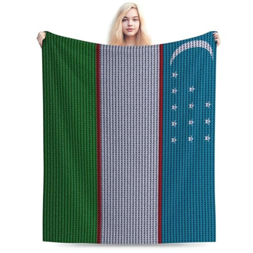 Flag of Uzbekistan Knitting Effect Throw Blanket for Couch 50