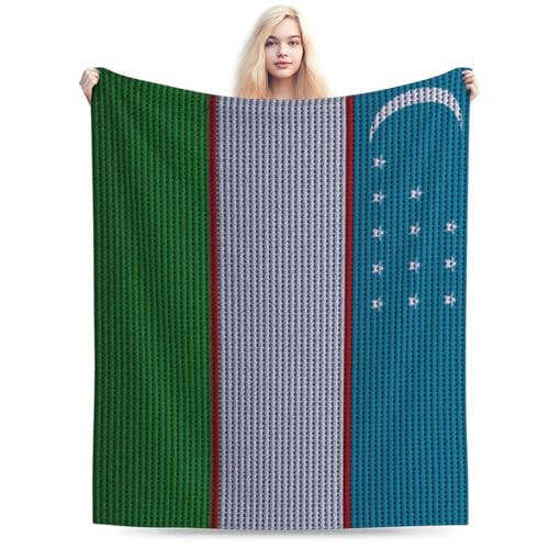 Flag of Uzbekistan Knitting Effect Throw Blanket for Couch Bed Sofa Soft Comfortable Blanket 80