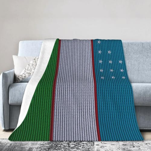 Flag of Uzbekistan Knitting Effect Throw Blanket for Couch Bed Sofa Soft Comfortable Blanket 80