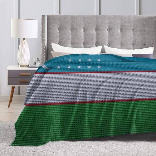 Flag of Uzbekistan Knitting Effect Throw Blanket for Couch Bed Sofa Soft Comfortable Blanket 80