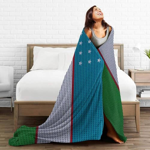 Flag of Uzbekistan Knitting Effect Throw Blanket for Couch Bed Sofa Soft Comfortable Blanket 80