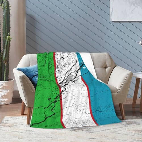 Flag of Uzbekistan Texture Effect Throw Blanket 50