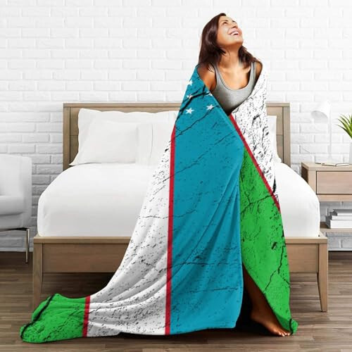 Flag of Uzbekistan Texture Effect Throw Blanket 50