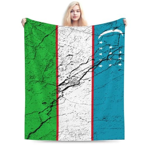 Flag of Uzbekistan Texture Effect Throw Blanket 50