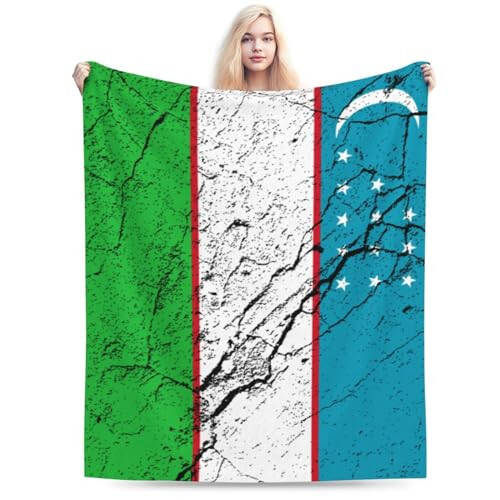 Flag of Uzbekistan Texture Effect Throw Blanket for Couch 40