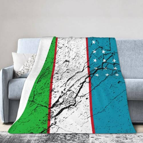 Flag of Uzbekistan Texture Effect Throw Blanket for Couch 40