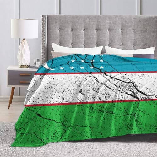 Flag of Uzbekistan Texture Effect Throw Blanket for Couch 40