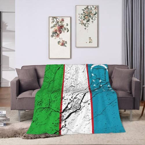 Flag of Uzbekistan Texture Effect Throw Blanket for Couch 40