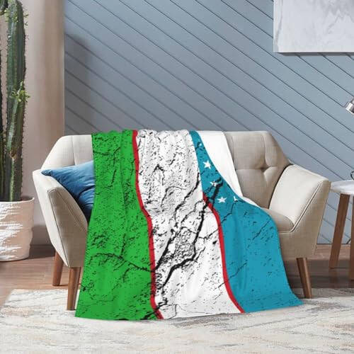 Flag of Uzbekistan Texture Effect Throw Blanket for Couch 40