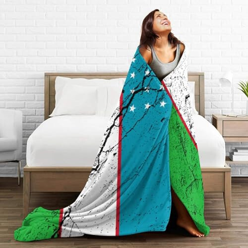 Flag of Uzbekistan Texture Effect Throw Blanket for Couch 40