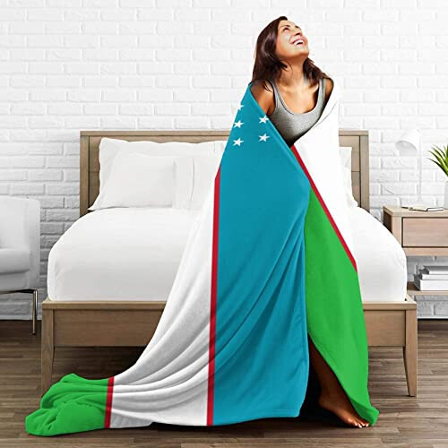 Flag of Uzbekistan Throw Blanket 60