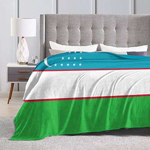 Flag of Uzbekistan Throw Blanket for Couch Bed Sofa Super Soft Cozy Throw Blanket 50