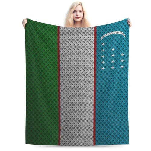 Flag of Uzbekistan Throw Blanket for Couch Bed Sofa Super Soft Cozy Throw Blanket 80