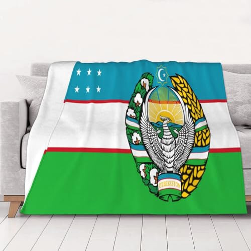 Flag of Uzbekistan with Coat of Arms Warm Blanket Soft 50x40in for Bed Sofa Men Women - 1