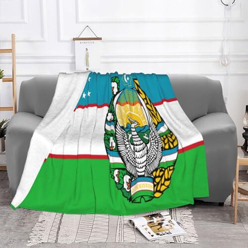 Flag of Uzbekistan with Coat of Arms Warm Blanket Soft 50x40in for Bed Sofa Men Women - 3