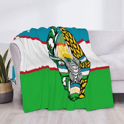 Flag of Uzbekistan with Coat of Arms Warm Blanket Soft 50x40in for Bed Sofa Men Women - 4