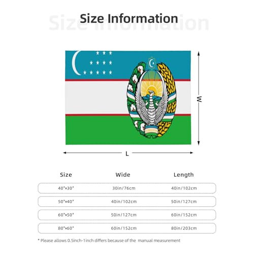 Flag of Uzbekistan with Coat of Arms Warm Blanket Soft 50x40in for Bed Sofa Men Women - 7