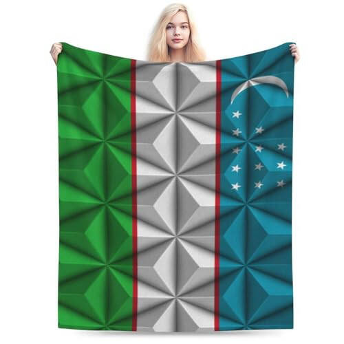 Flag of Uzbekistan with Polygon Effect Throw Blanket for Couch 40