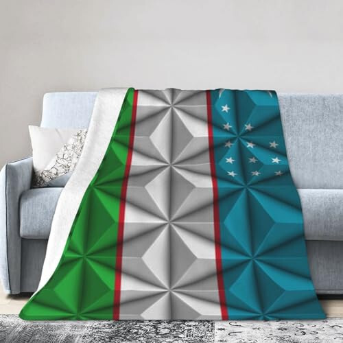 Flag of Uzbekistan with Polygon Effect Throw Blanket for Couch 40