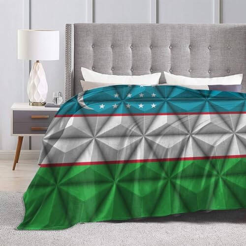 Flag of Uzbekistan with Polygon Effect Throw Blanket for Couch 40