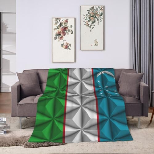 Flag of Uzbekistan with Polygon Effect Throw Blanket for Couch 40