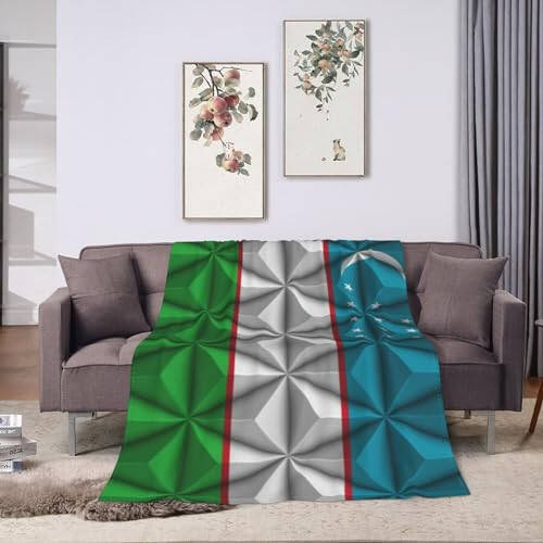 Flag of Uzbekistan with Polygon Effect Throw Blanket for Couch 40