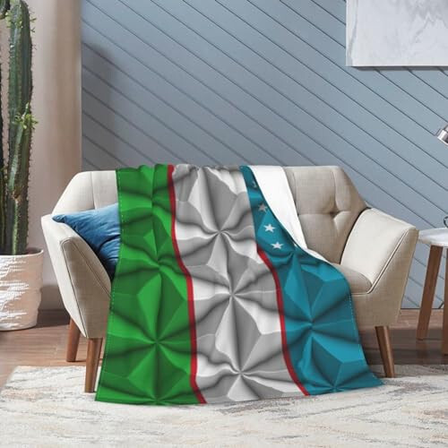 Flag of Uzbekistan with Polygon Effect Throw Blanket for Couch 40