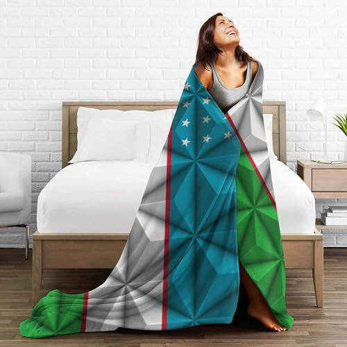 Flag of Uzbekistan with Polygon Effect Throw Blanket for Couch 40